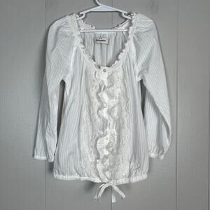 Abercrombie Kids White Lace Ruffle Peasant Blouse Long Sleeve Top Size Medium
